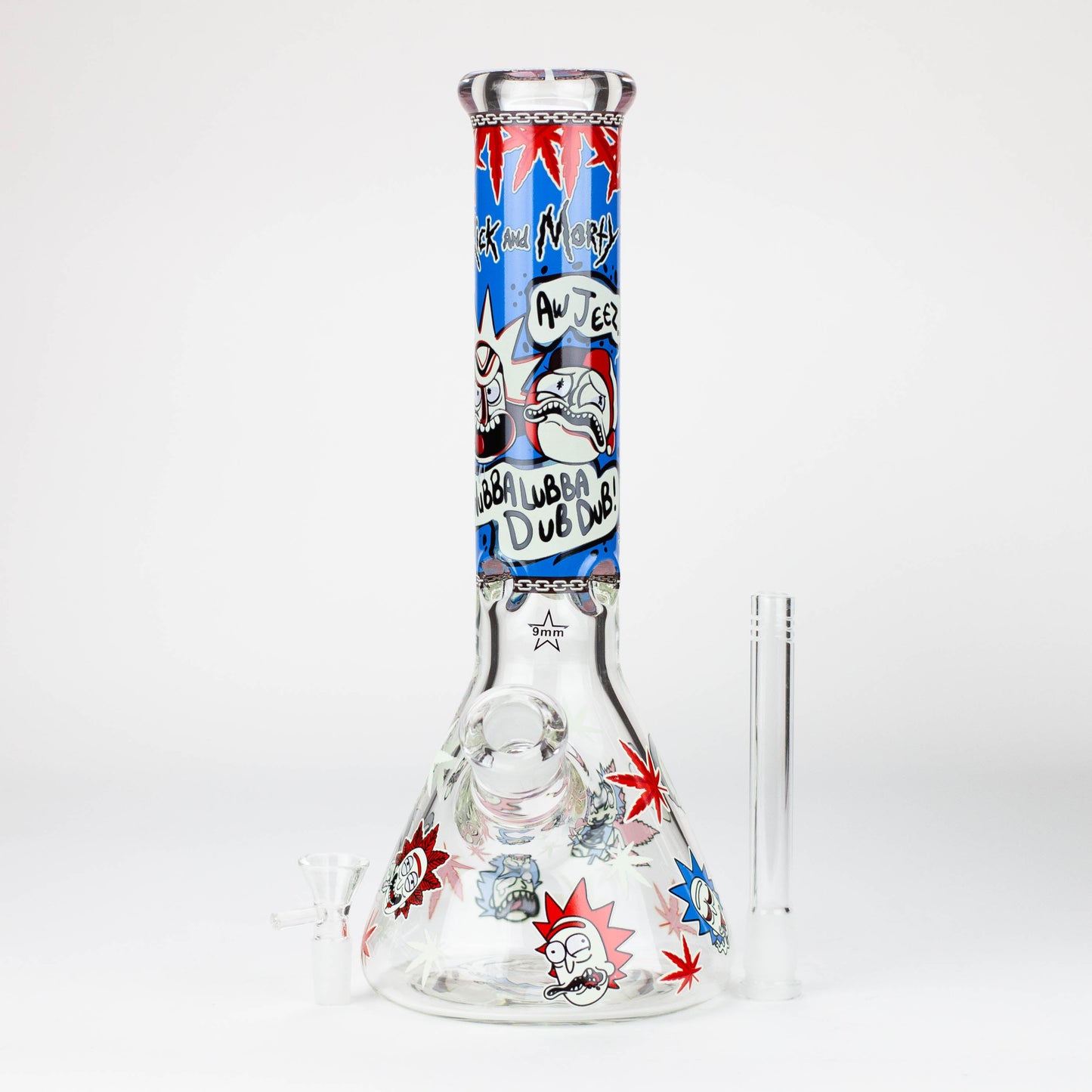 13.5” RM cartoon 9 mm glass Glow beaker water bong [GB21009]_13