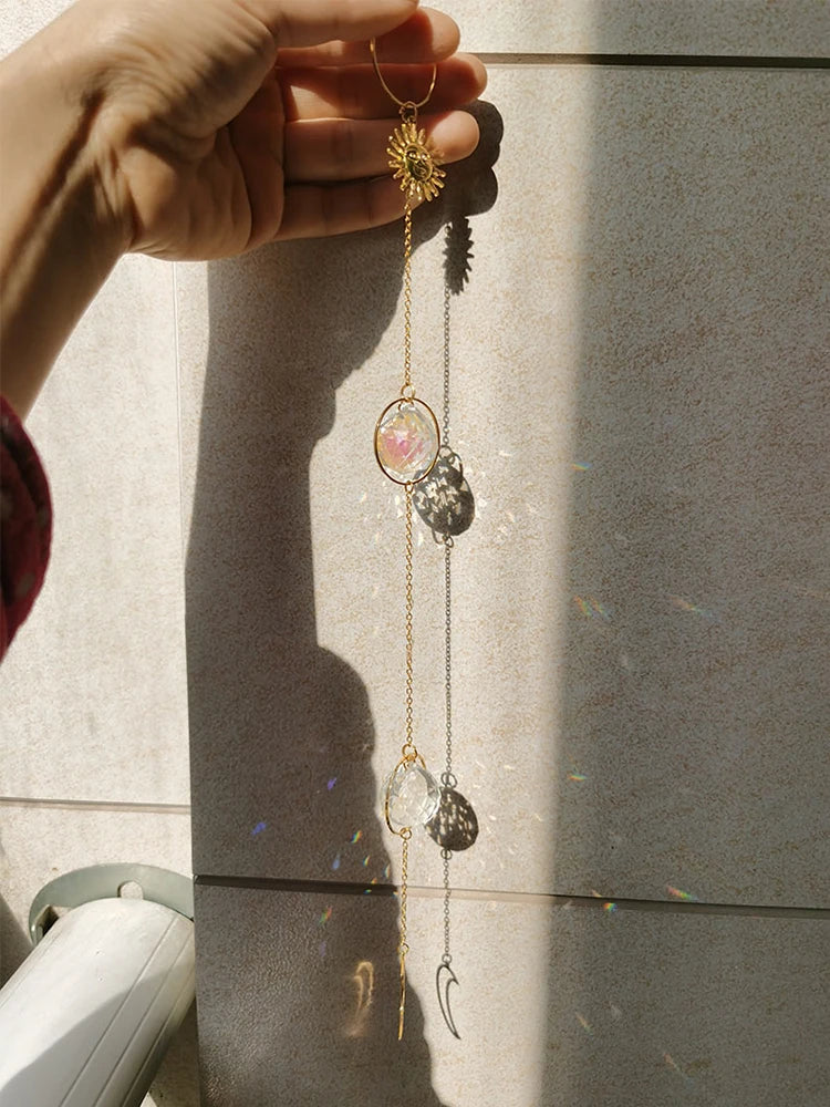 Lunar Sun Catcher Crystal Prism,Rainbow Maker,Sun Catcher New Home Gift,Witchcraft,Good Luck,Wiccan Boho Brass Home Occult Decor