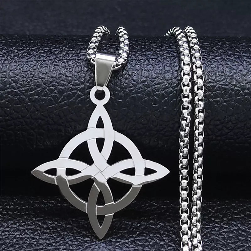 Witchcraft Witch Celtic Knot Necklace Men Women Stainless Steel Silver Color Wicca Protection Amulet Jewelry nudo de bruja N4273