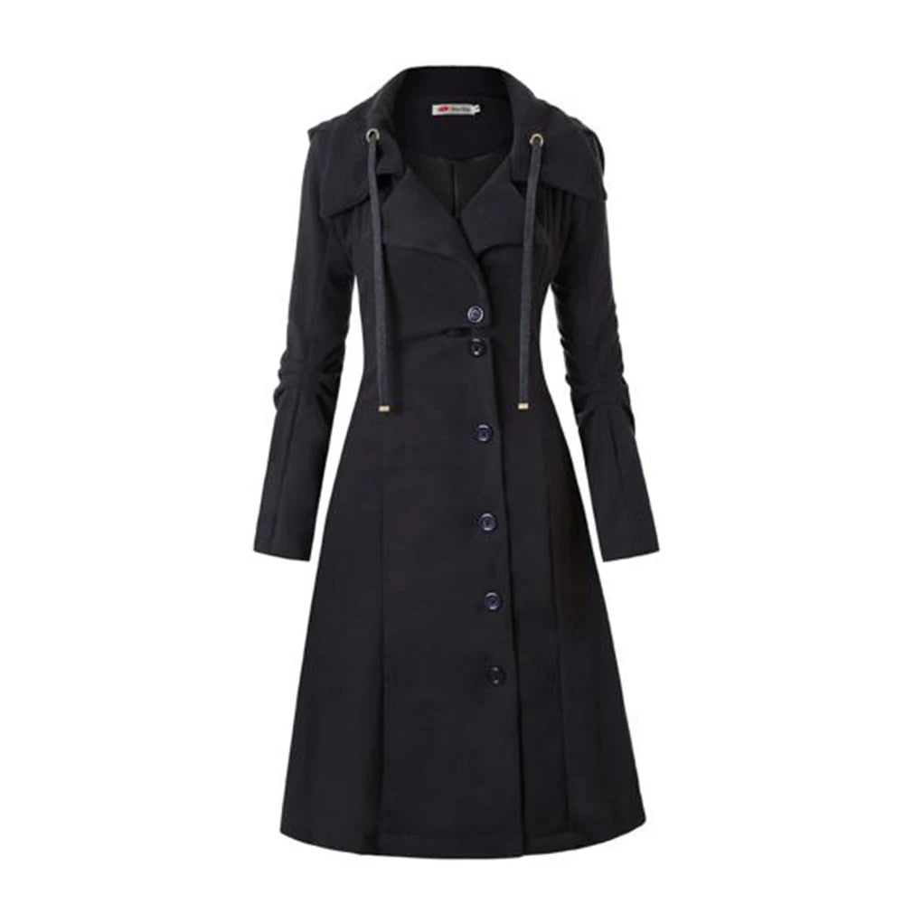 Rosetic Gothic Long Trench Coat Black Slim Asymmetric Lapel Collar Button Elegant Autumn Winter Vintage Goth Overcoat Outwears