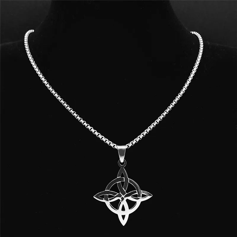 Witchcraft Witch Celtic Knot Necklace Men Women Stainless Steel Silver Color Wicca Protection Amulet Jewelry nudo de bruja N4273