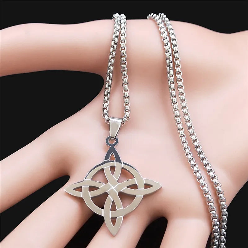 Witchcraft Witch Celtic Knot Necklace Men Women Stainless Steel Silver Color Wicca Protection Amulet Jewelry nudo de bruja N4273