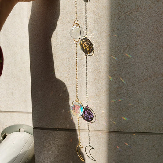 Lunar Sun Catcher Crystal Prism,Rainbow Maker,Sun Catcher New Home Gift,Witchcraft,Good Luck,Wiccan Boho Brass Home Occult Decor