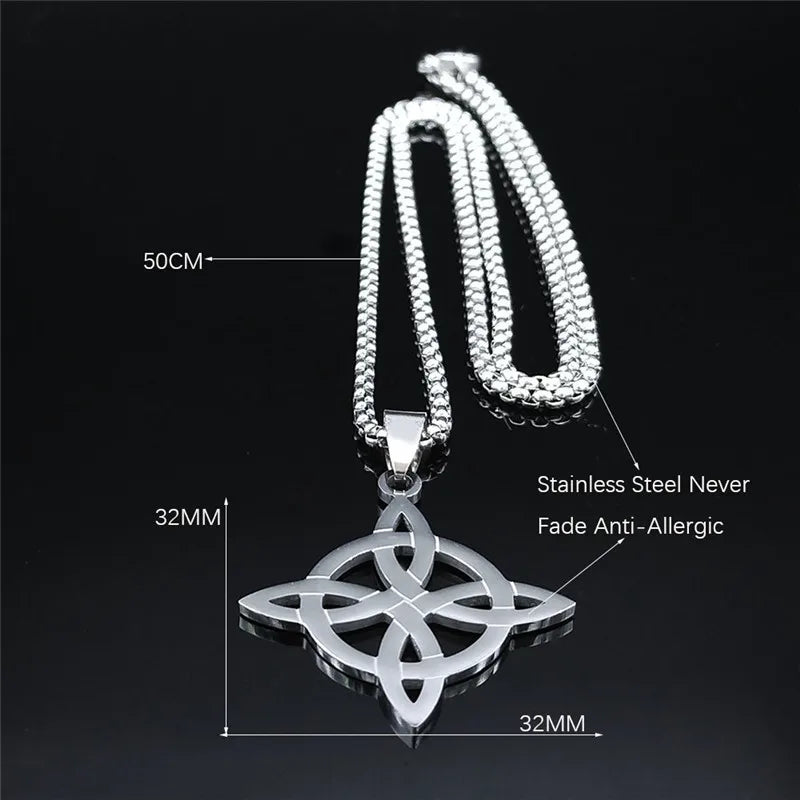 Witchcraft Witch Celtic Knot Necklace Men Women Stainless Steel Silver Color Wicca Protection Amulet Jewelry nudo de bruja N4273