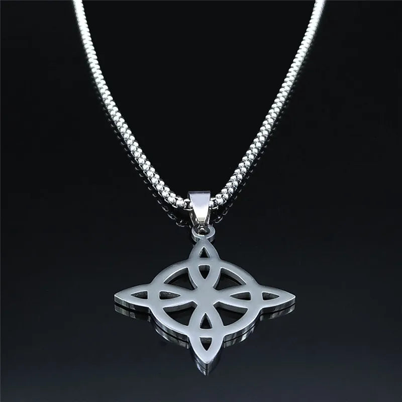 Witchcraft Witch Celtic Knot Necklace Men Women Stainless Steel Silver Color Wicca Protection Amulet Jewelry nudo de bruja N4273