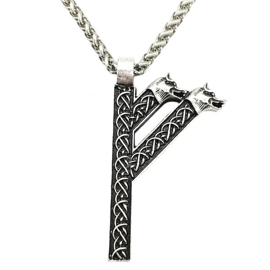 Viking Wolf Amulet Runic Rune Fehu Norse Talisman Irish Knots Jewelry Goth Men Necklace