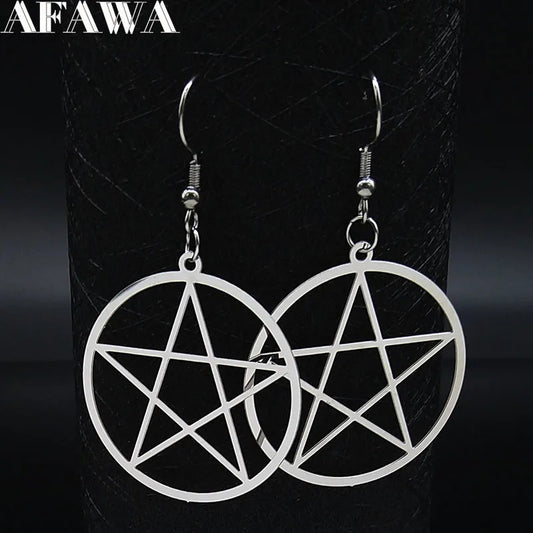 Witchcraft Pentagram Stainless Steel Drop Earrings Women Silver Color Earrings Jewelry pendientes acero inoxidable mujer E1531S2