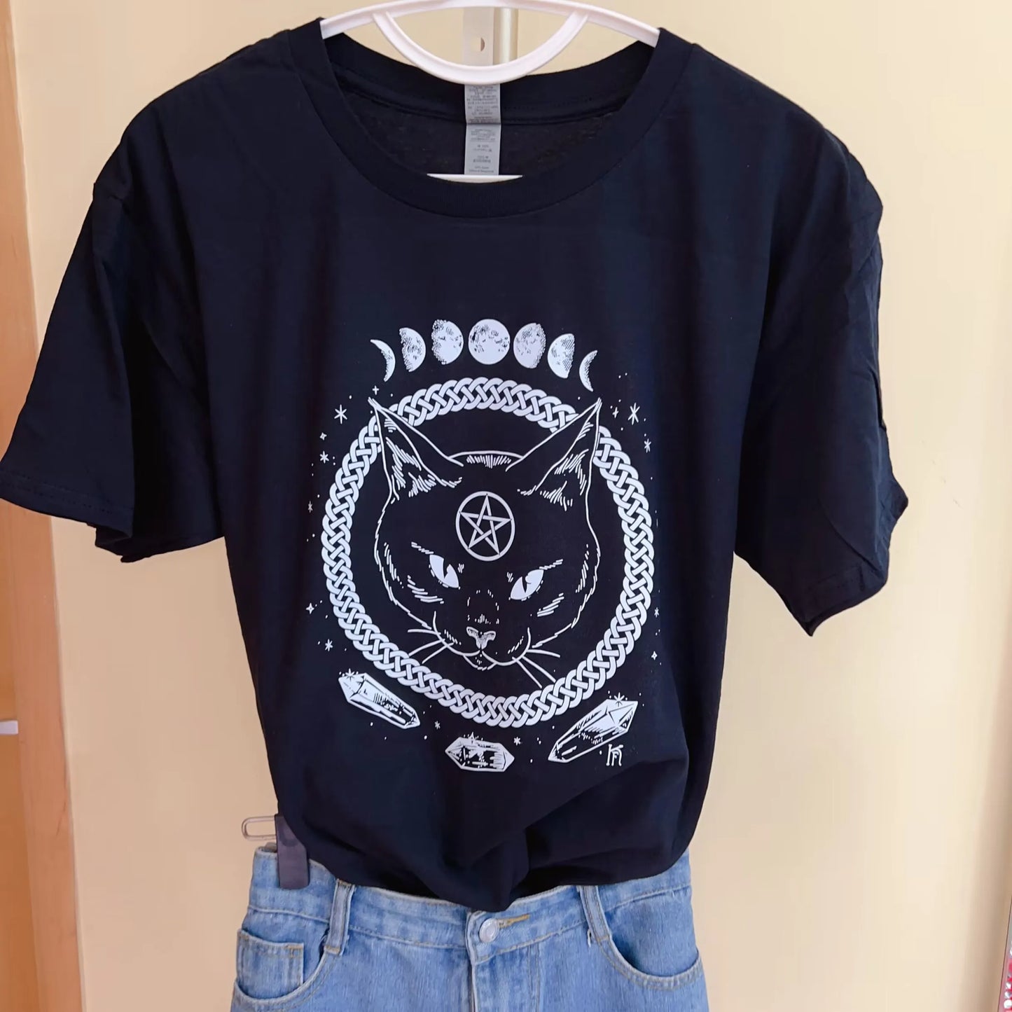 Witchcraft Cat  Printed T-shirt Women 2023 Summer Short Sleeve Tee Top Casual Soft White Tshirt Streetwear Female Clothes