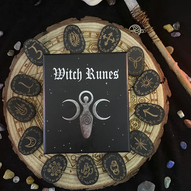 Tarot Cards Witch Witchcraft Wood Runes Stone Set Witches Rune Set Board Game Table Game Divination Runestones Tarot Decks