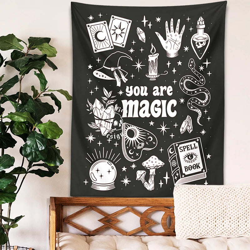 Witchy Decor Tapestry Wall Hangings you are magic divination tarot mushroom Aesthetic snake Living Room home Decor Witchcraft