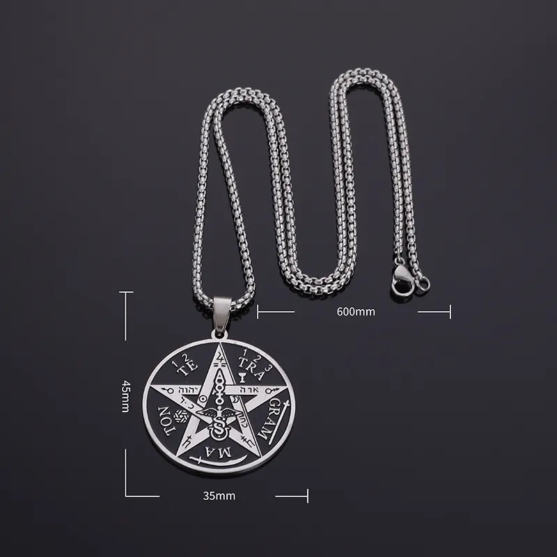 Witchcraft Pentagram Stainless Steel Necklace Men\\\\'s Jewish Hebrew Tetragrammaton Pendant Guardian Star Rune Solomon Jewelry