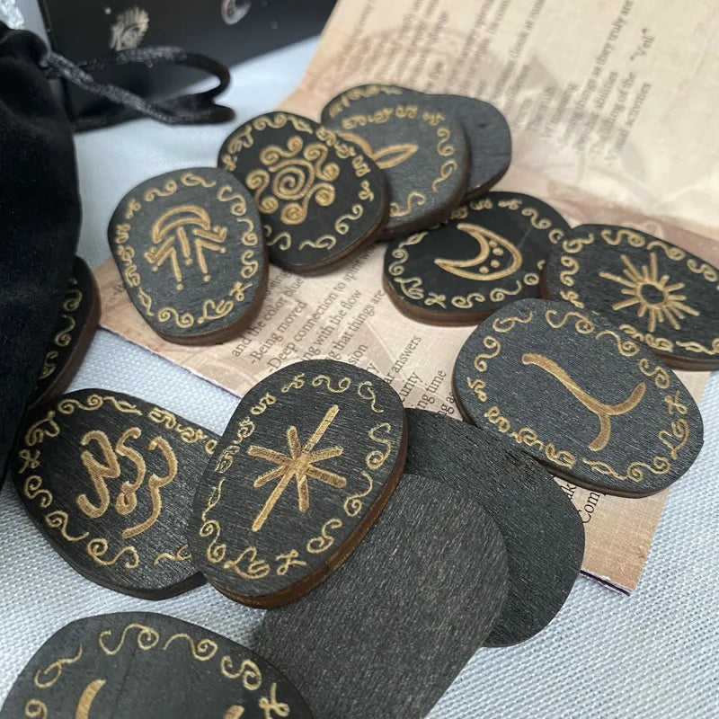 Tarot Cards Witch Witchcraft Wood Runes Stone Set Witches Rune Set Board Game Table Game Divination Runestones Tarot Decks