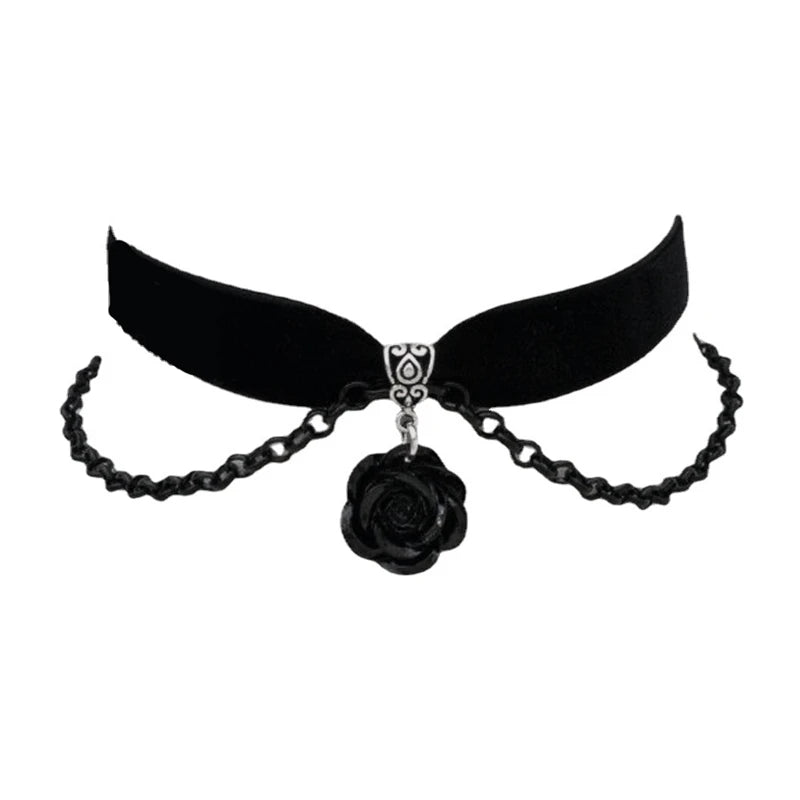 Gothic Black Rose Charm Choker for Women Fashion Witchcraft Jewelry Accessories Elegant Black Rose Velvet Necklace Gift for Her