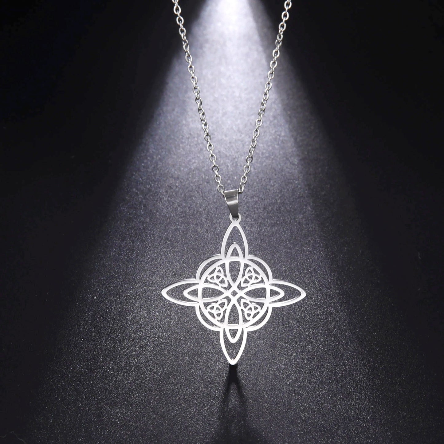 Skyrim Witchcraft Witches Knot Necklace Stainless Steel Triquetra Celtics Magic Knot Wicca Neck Chains  Amulet Jewelry for Women