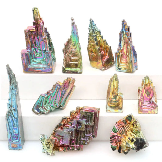 Natural Bismuth Tower Metal Mineral Healing Crystal Stones Point Pyramid Meditation Witchcraft Gemstone Collection Decor Gifts