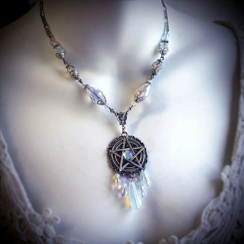 White Pentacle Necklace, witch jewelry, pentagram necklace, wiccan jewelry, pagan jewelry, wicca, pentagram pendant, witchcraft,