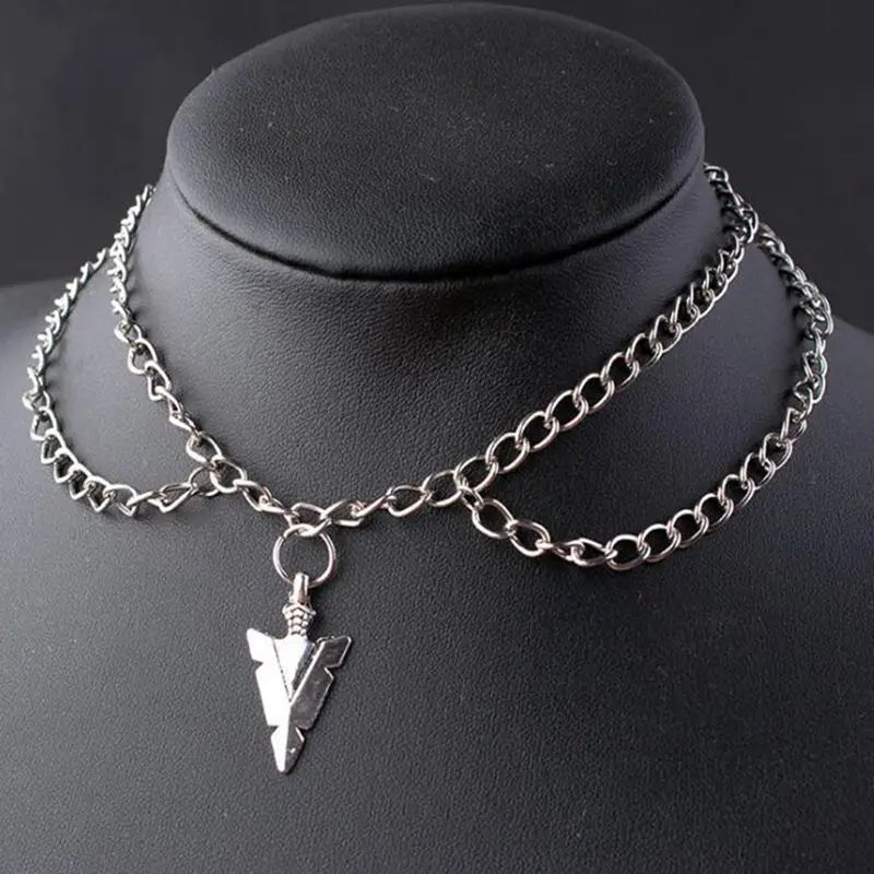 Multilayer Chain Choker Goth Gothic Supernatural Pentagram Witchcraft Necklace Pendant Women Arrow Triangle Knot Skull  Jewelry