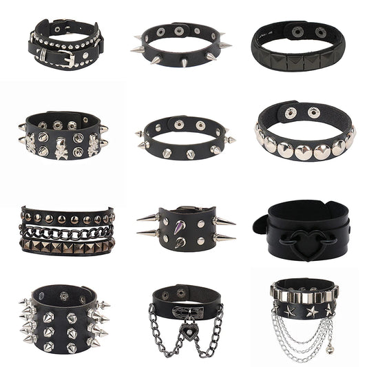 uni-sex black leather bracelets