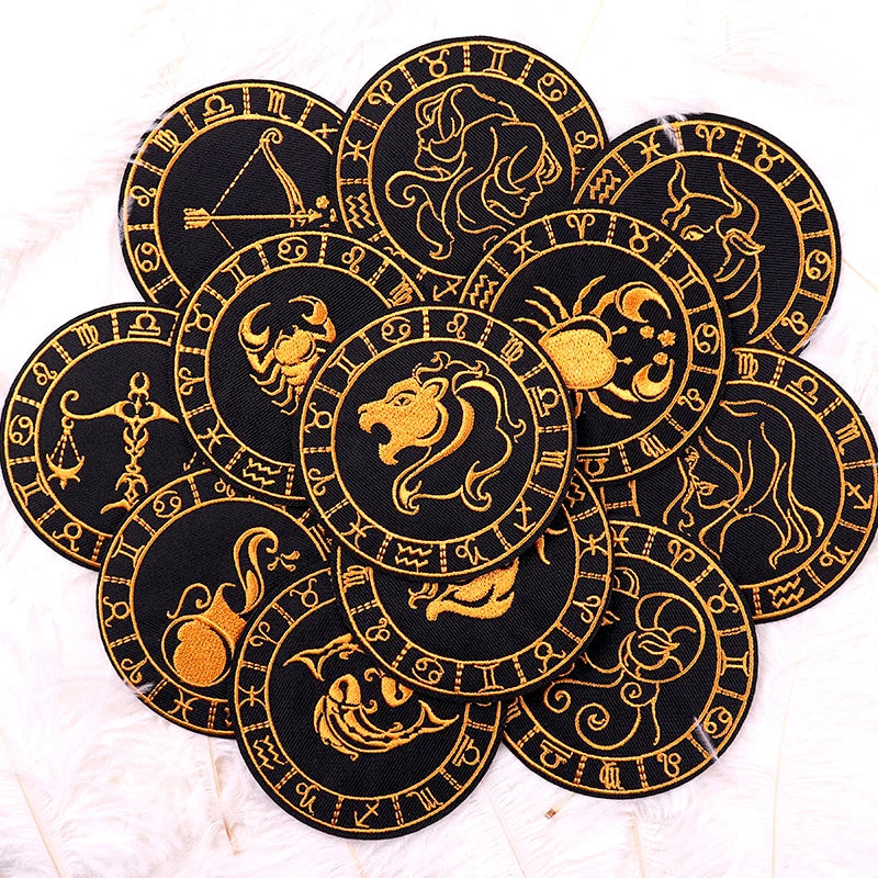 Twelve Constellations Embroidery Patch Iron On Patches For Clothes Astrology  Magic Witchcraft Embroidered Patches For Clothing