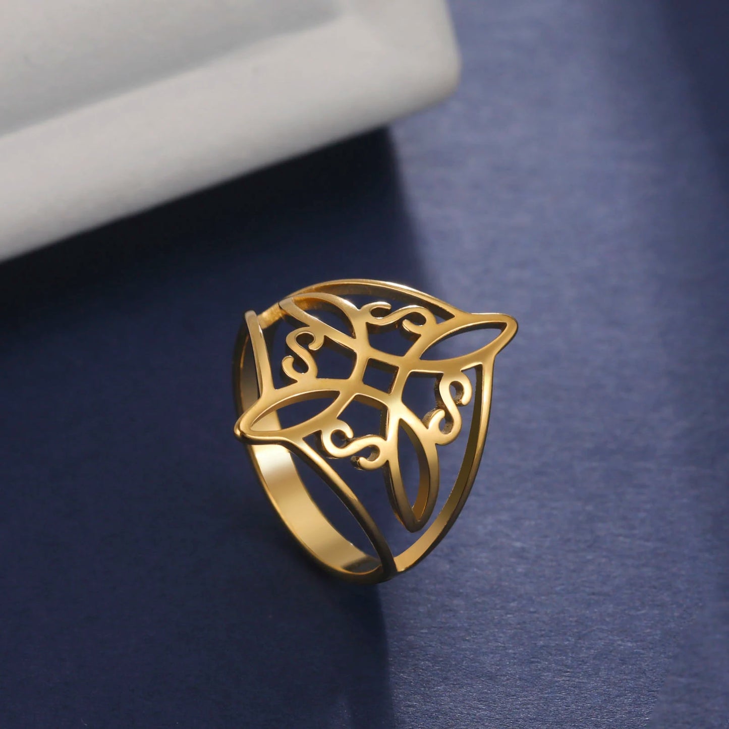 Witch Knot Stainless Steel Ring Wiccan Cross Celtics Knot Women Men Rings Witchcraft Good Luck Protection Amulet New Year Gifts