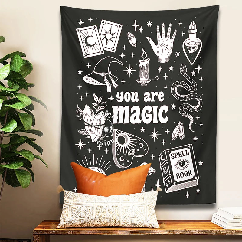 Witchy Decor Tapestry Wall Hangings you are magic divination tarot mushroom Aesthetic snake Living Room home Decor Witchcraft