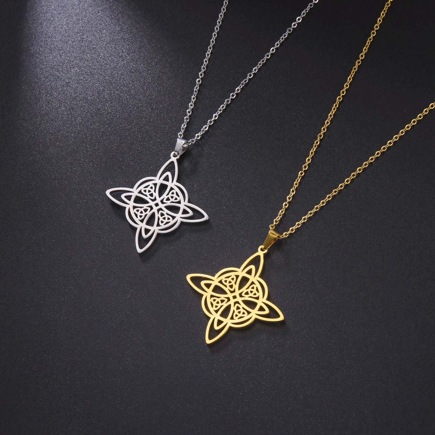 Skyrim Witchcraft Witches Knot Necklace Stainless Steel Triquetra Celtics Magic Knot Wicca Neck Chains  Amulet Jewelry for Women