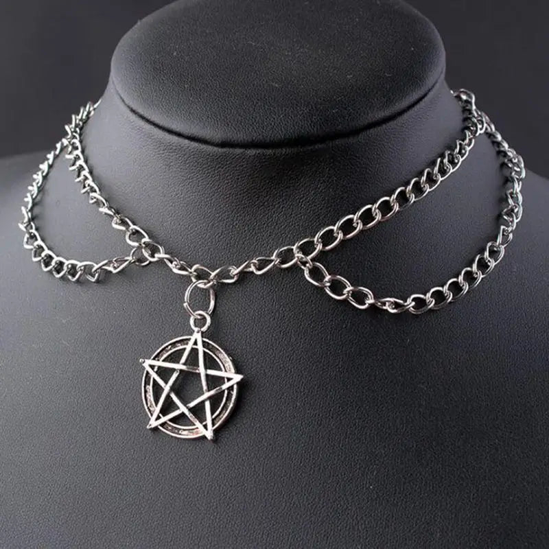 Multilayer Chain Choker Goth Gothic Supernatural Pentagram Witchcraft Necklace Pendant Women Arrow Triangle Knot Skull  Jewelry