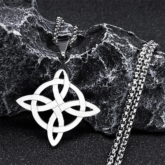 Witchcraft Witch Celtic Knot Necklace Men Women Stainless Steel Silver Color Wicca Protection Amulet Jewelry nudo de bruja N4273