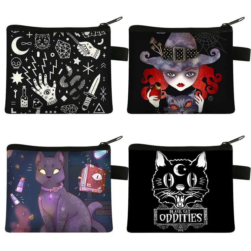 Witch Print Makeup Bag Cartoon Black Cat Ladies Cosmetic Bags Voodoo Doll / Witchcraft  Mini Cosmetic Bag Lipstick Bags gift