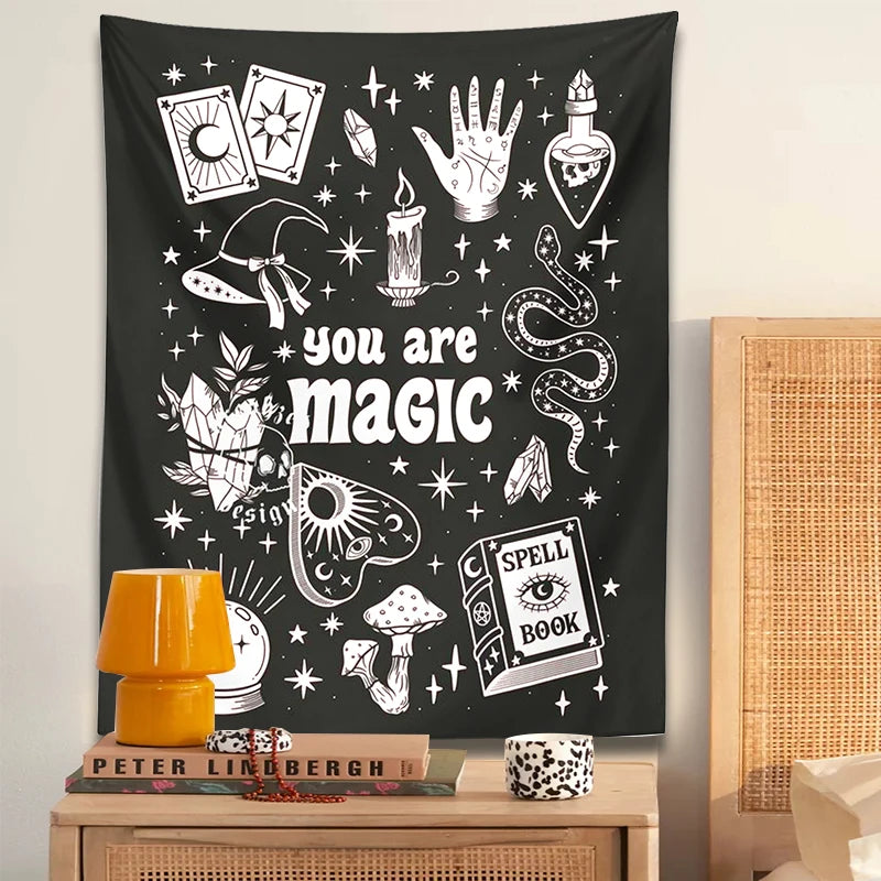 Witchy Decor Tapestry Wall Hangings you are magic divination tarot mushroom Aesthetic snake Living Room home Decor Witchcraft