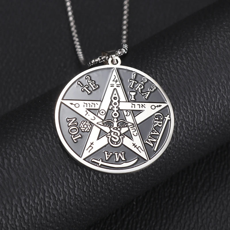 Witchcraft Pentagram Stainless Steel Necklace Men\\\\'s Jewish Hebrew Tetragrammaton Pendant Guardian Star Rune Solomon Jewelry