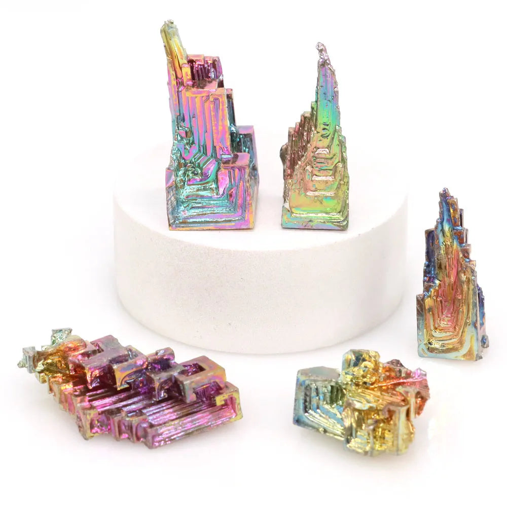 Natural Bismuth Tower Metal Mineral Healing Crystal Stones Point Pyramid Meditation Witchcraft Gemstone Collection Decor Gifts