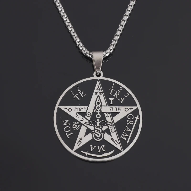 Witchcraft Pentagram Stainless Steel Necklace Men\\\\'s Jewish Hebrew Tetragrammaton Pendant Guardian Star Rune Solomon Jewelry